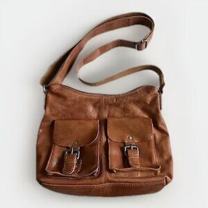 Spikes and Sparrow brown soft pebbled leather shoulder/ crossbody purse Boho bag